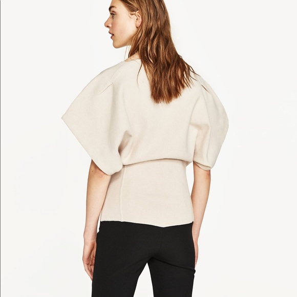 NWOT Zara Beige Corset Style Kimono Sleeve Sweater - Picture 4 of 8